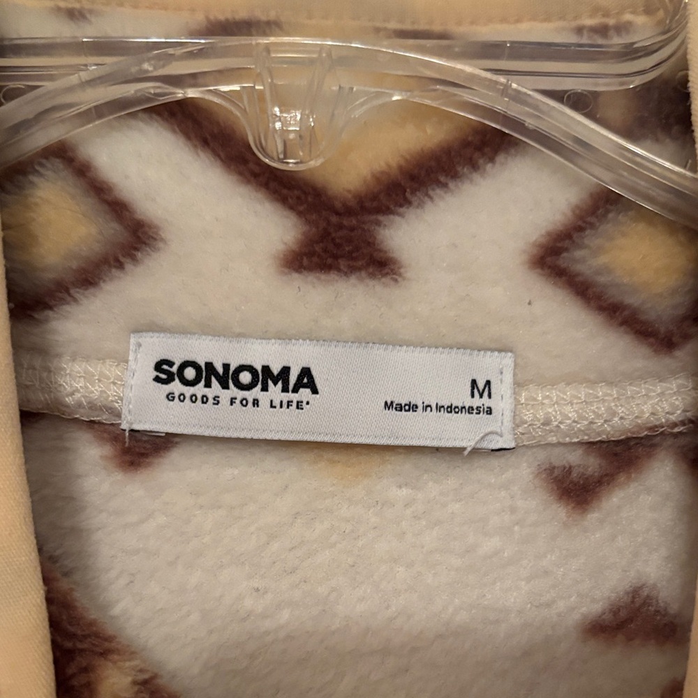 Sonoma Cream and Brown Patterned Fleece Pullover - Picture 2 of 7